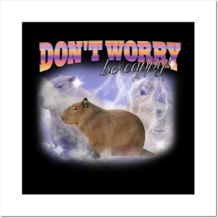 Cabybara Vintage 90s Bootleg Style T-Shirt, don't worry be cappy Shirt, Funny Capybara Meme Posters and Art